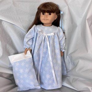 Doll Nightgown Pillow Blue Snowflakes fits American Girl and 18” Dolls New Doll